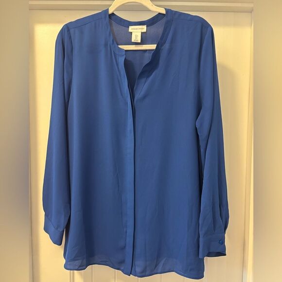 Adrienne Vittadini Blue Relaxed Blouse with Mandarin Collar Size Large - Picture 1 of 4